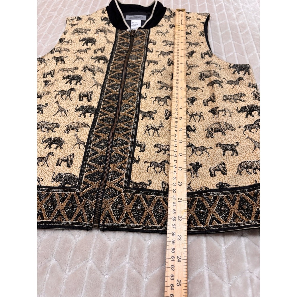 Stonebridge Women's Vest L Safari Animal Print Beaded Trim Full Zip Linen Blend - Picture 9 of 12